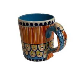 Blue Sky Clayworks Mug Diane Artwork Blue Orange Fish Handle Nautical Cup 2006